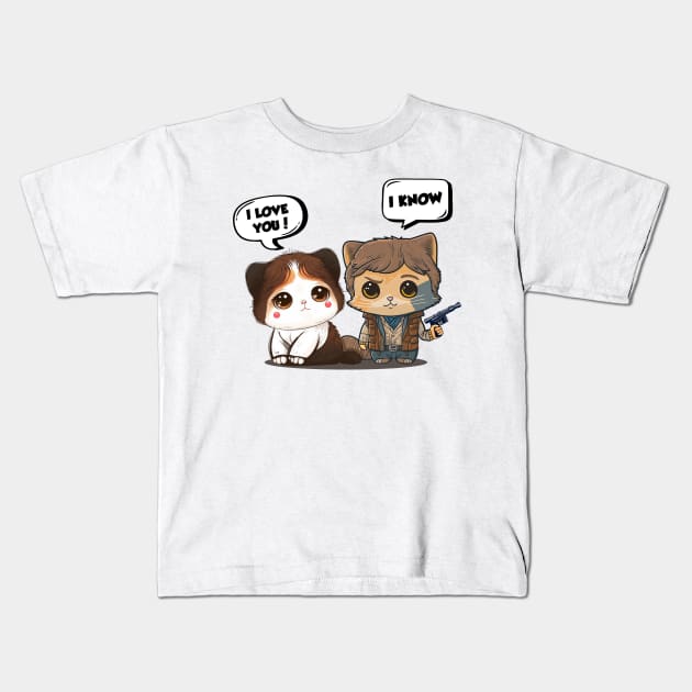 Space Opera Kitties - I Love You I Know -v2 Kids T-Shirt by Shaani